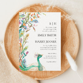 Carte Colorée Floral Peacock Chinoiserie Jardin Mariage