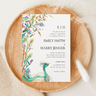 Carte Colorée Floral Peacock Chinoiserie Jardin Mariage