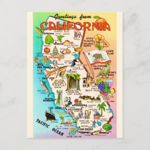 Carte colorée vintage de Californie 