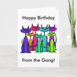 Carte Colorful Cats Happy Birthday Card