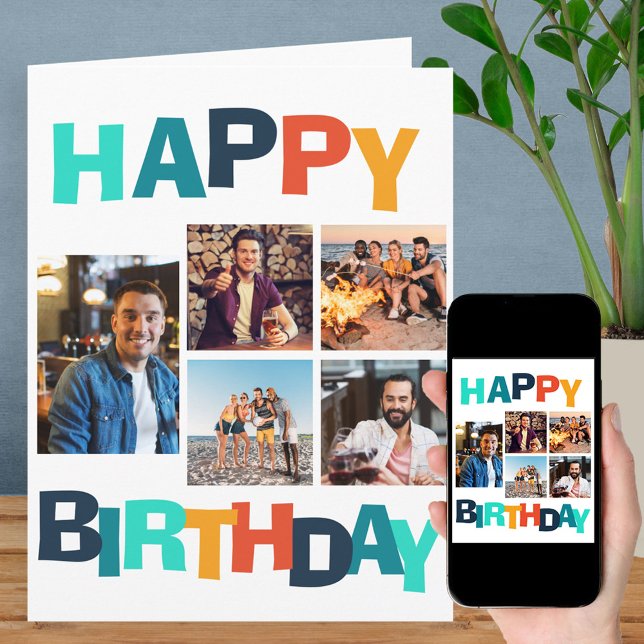 Carte Colorful Happy Birthday 5 Photo Collage (Créateur téléchargé)