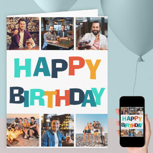 Carte Colorful Happy Birthday 6 Photo Collage