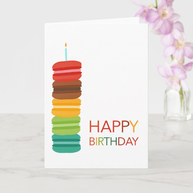 Carte Colorful Macaron Stack Happy Birthday  – Modern (Orchidée)