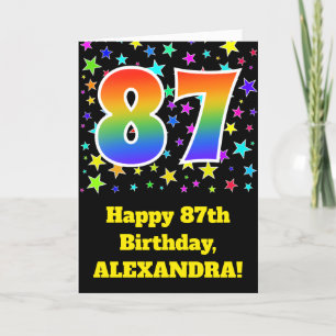 Carte Colorful Stars + Rainbow Pattern "87" Birthday #