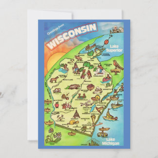 Carte Colorfully Illustrated 5x7 Big Wisconsin Postcard