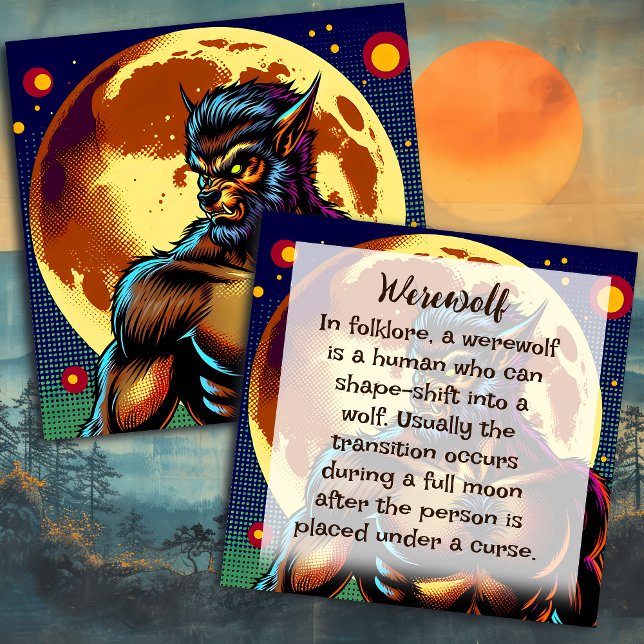 Carte Comic Book Style Werewolf devant la Pleine lune (Créateur téléchargé)