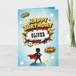 Carte Comic Style Superhero Boy's Name Birthday
