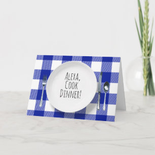Carte Commande Alexa sur une assiette blanche pour anniv