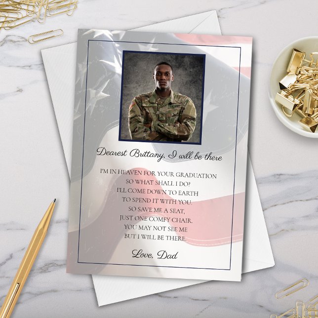 Carte commémorative militaire du soldat au grade s (save a seat military gold star family member children graduation i will be there memorial poem card)