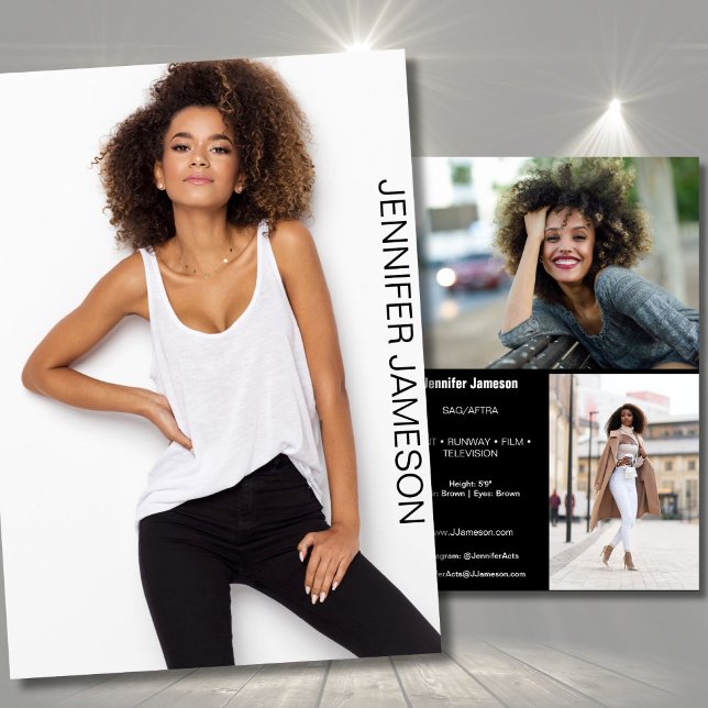 Carte Comp Acteur Modèle | 3 photos (Actor promo cards for casting calls and auditions, commercial castings, flip card for models actors)