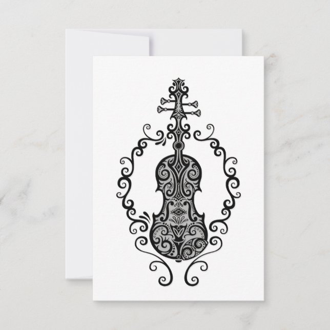 Carte Conception complexe du violon noir sur blanc (Devant)