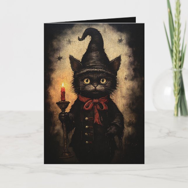 Carte Conception de chat noir foncé pour Halloween, Goth (Devant)