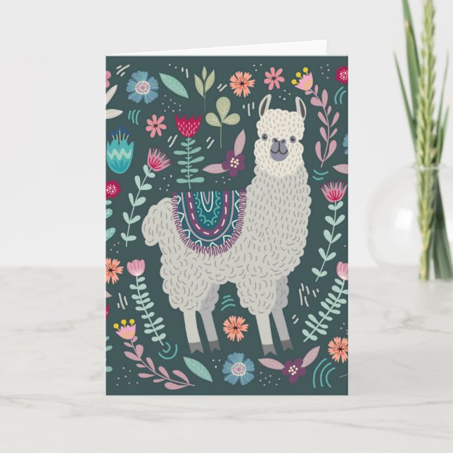 Carte Conception florale de lama mignon (Devant)