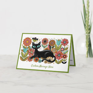 Carte Conception personnalisée de chat noir floral rétro