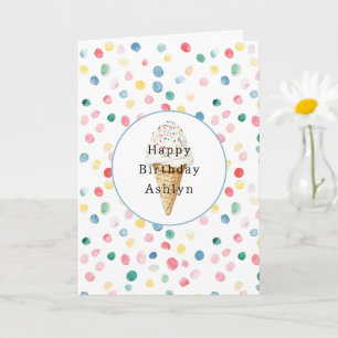Carte Cône de Glace Anniversaire Confettis Points Coloré