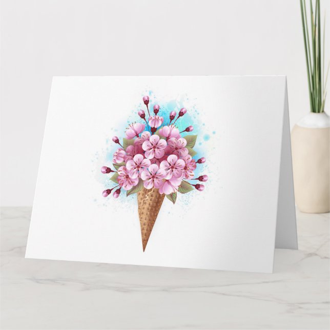 Carte Cône rose Sakura crème glacée gaufre (Devant)