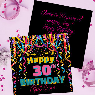 Carte Confetti coloré et Streamers 30e anniversaire