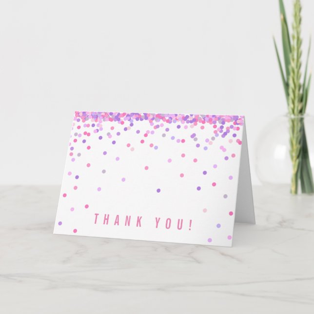 Carte Confetti Merci rose violet | Cute et simple (Devant)
