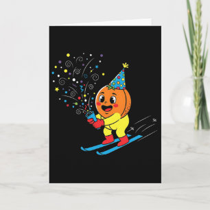 Carte Confettis de fête orange de ski d'anniversaire sur
