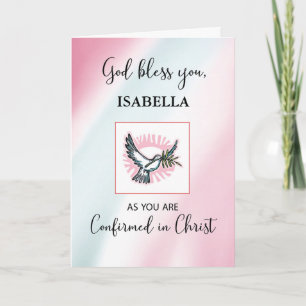 Carte Confirmation avec la colombe sur Aquarelle rose pâ