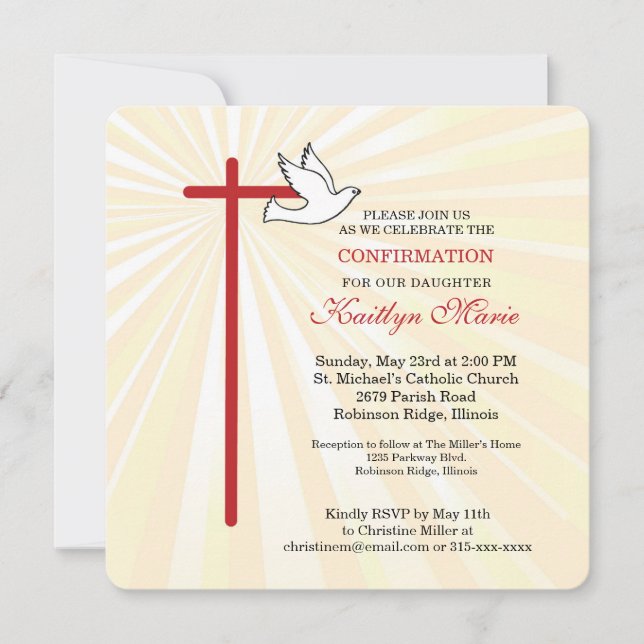 Carte Confirmation des rayons dorés de la colombe de la  (Devant)