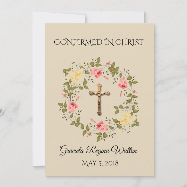Carte Confirmation du souvenir Rose Crucifix (Devant)