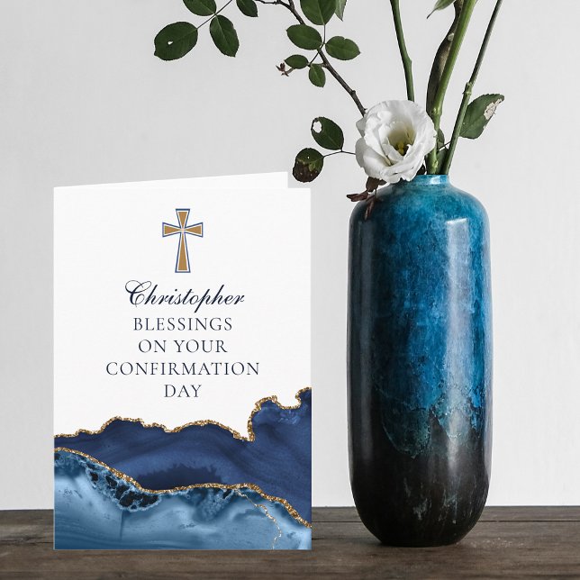 Carte Confirmation Félicitations Marine Blue Gold Cross (Créateur téléchargé)