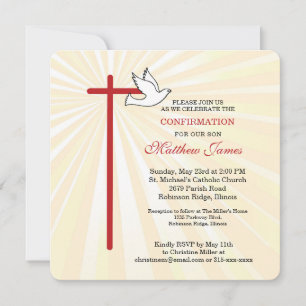 Carte Confirmation pour Son Cross Dove Golden Rays