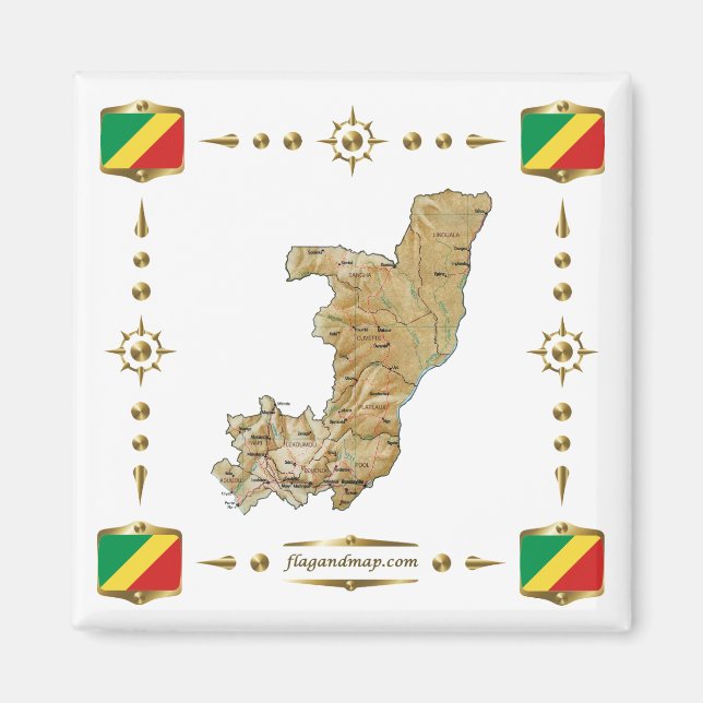 Carte Congo-Brazzaville + Aimant Drapeaux (Devant)