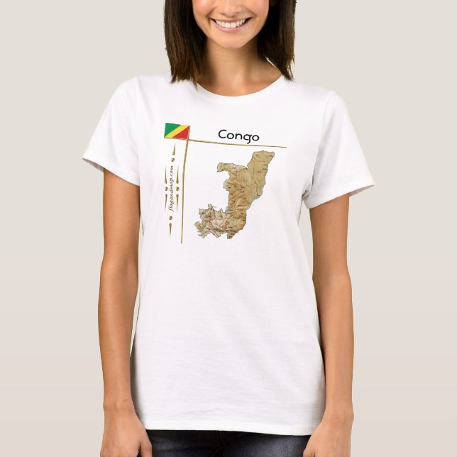 Carte Congo-Brazzaville + Drapeau + Titre T-shirt (Devant)