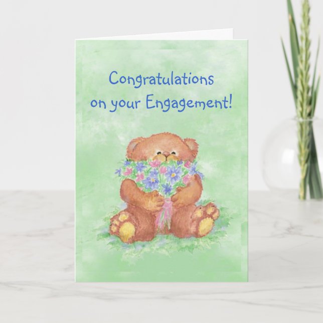 Carte Congratulations Engagement Fun Teddy Bear Flowers (Devant)