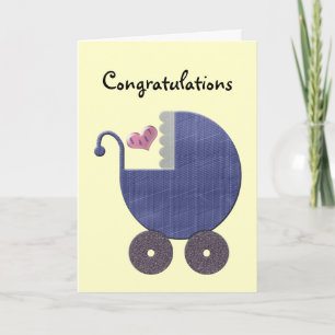 Carte Congratulations New Baby Boy with Blue Pram Art
