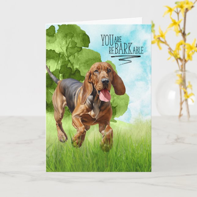 Carte Congratulations reBARKable Bloodhound Dog (Fleur jaune)