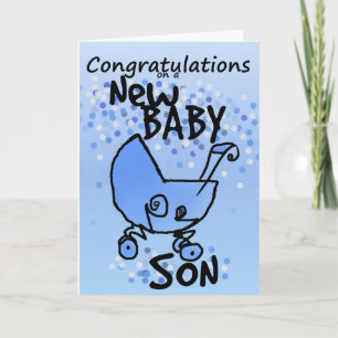 CARTE CONGRATULATIONS SUR LE NOUVEAU BÉBÉ BOY BLUE PRAM