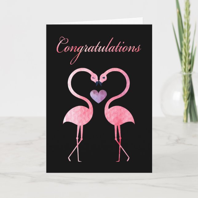 Carte Congratulations Watercolor Pink Flamingos (Devant)