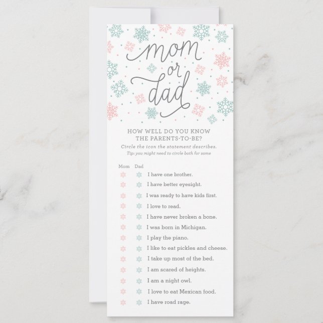 Carte Connaissez-Vous Bien Le Jeu Baby shower Snowflake (Devant)