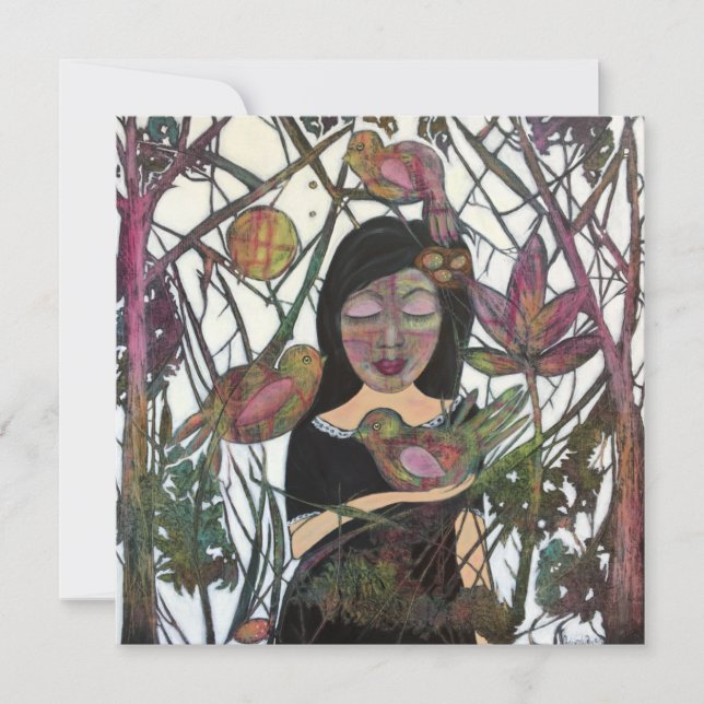 Carte Connexion Femme et Oiseaux Art lunaire (Devant)