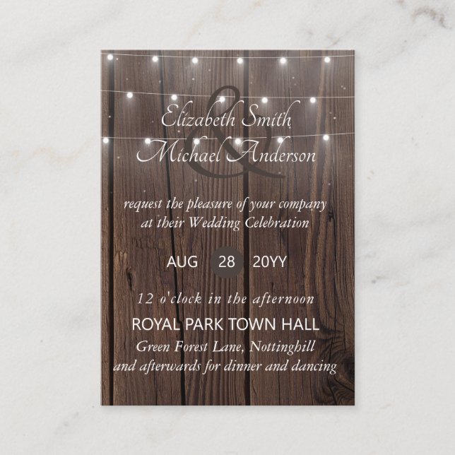 Carte Conseil 100 Budget Mariage en bois RUSTIQUE Invite MINI (Devant)