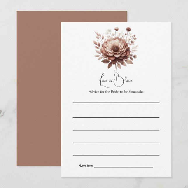 Carte Conseil Amour en Fleur Mousse au Moka Mariée Florale à Déc (Devant / Derrière)