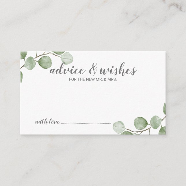 Carte Conseil Aquarelle Eucalyptus Mariage Conseils et souhaits (Devant)