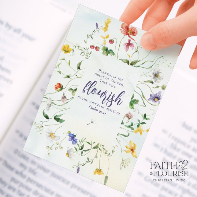 Carte Conseil Aquarelle Fleur sauvage Signet Écriture biblique (Créateur téléchargé)