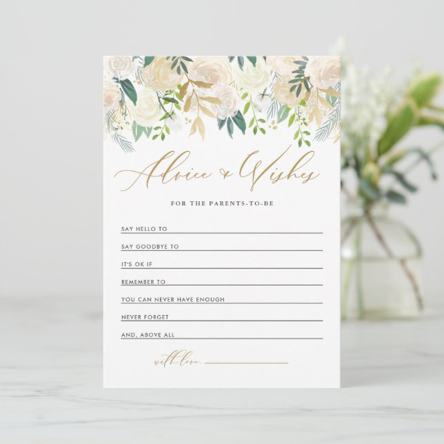 Carte Conseil Aquarelle ivoire Peonies Baby shower Parties scint (Debout devant)