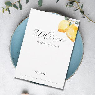 Carte Conseil Aquarelle Lemons minimaliste Fête des mariées Mari