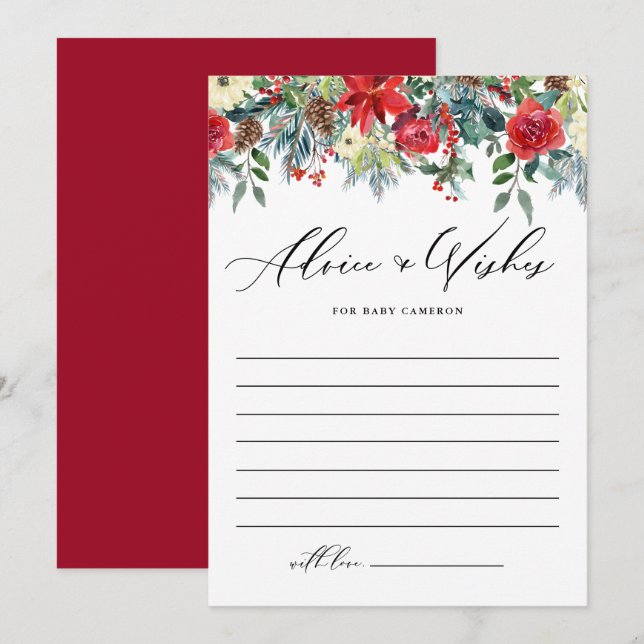 Carte Conseil Aquarelle L'hiver fleurit Garland Voeux pour bébé (Devant / Derrière)