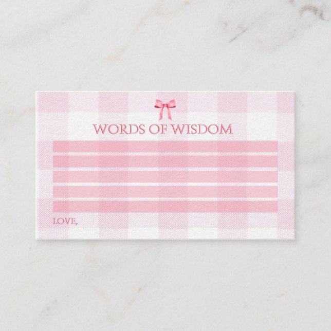 Carte Conseil Aquarelle mignonne Coquette Bow rose Nouveau Paren (Devant)