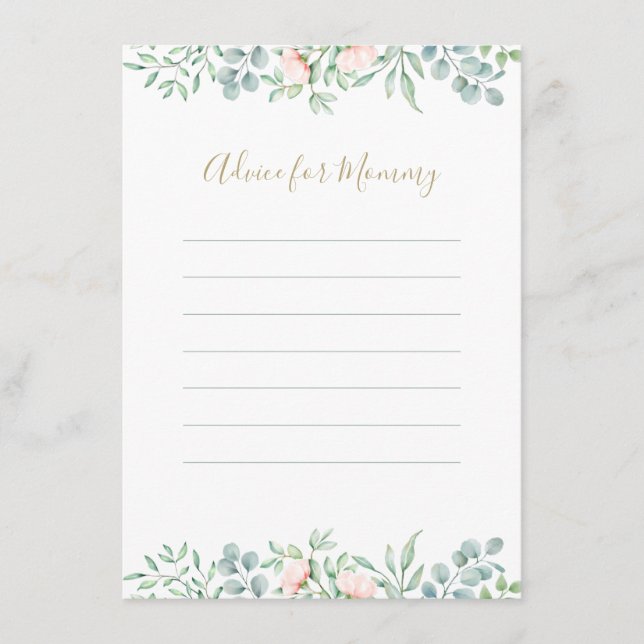 Carte Conseil Aquarelle Verdure Pêcher Rose Baby shower Floral (Devant)