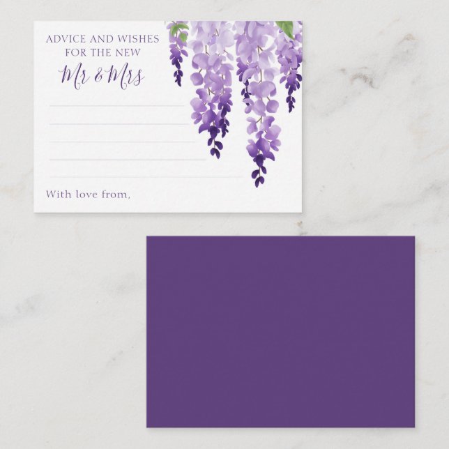 Carte Conseil Aquarelle Wisteria Purple Lilac Mariage Floral (Devant / Derrière)