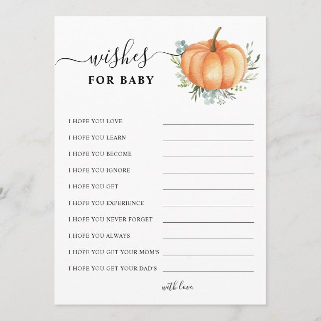 Carte Conseil Automne Citrouille verdure Baby shower Or veut (Devant)