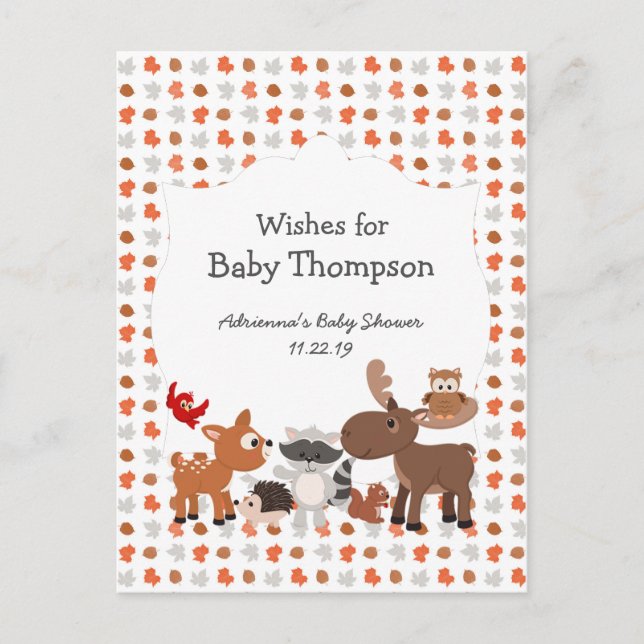 Carte Conseil Baby shower animal de bois, voeux pour bébé (Devant)