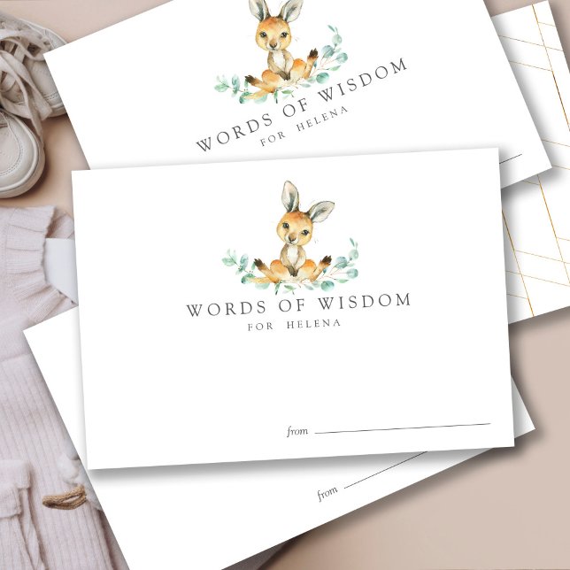 Carte conseil baby shower bébé Kangaroo (Baby advice card, baby in bloom, watercolor, gender neutral, forest animals, for the parents)
